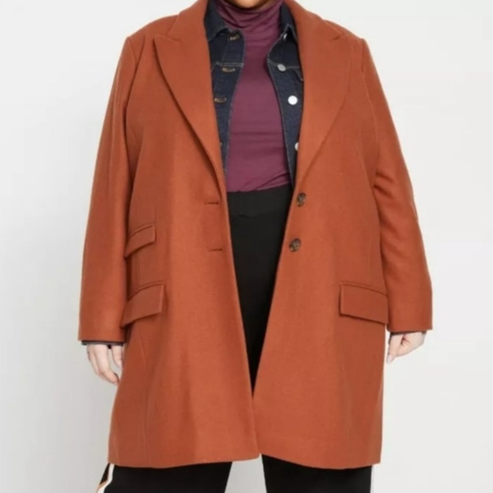 Universal Standard Harlow Classic Tailored Wool Blend Coat   Carmel Brown 14 -16